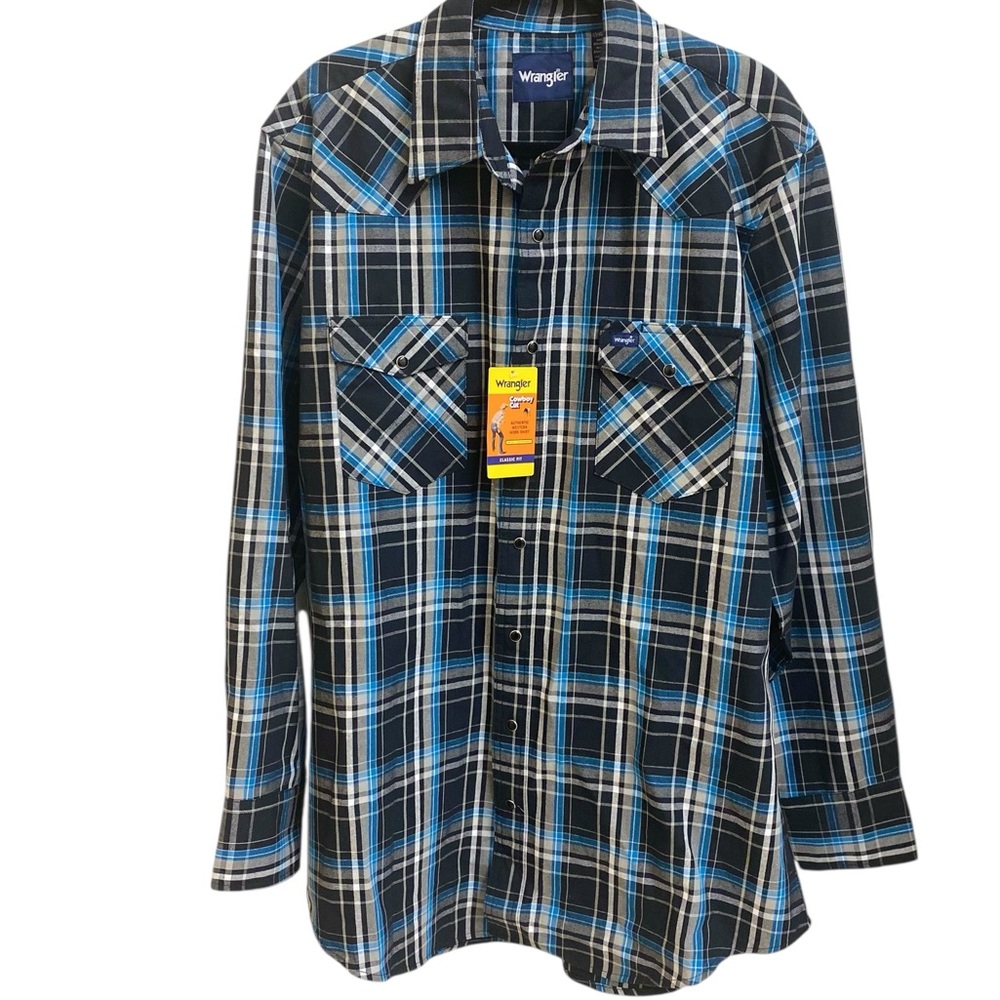 Wrangler Western Men's Plaid Shirt in Black and Blue Size XLT